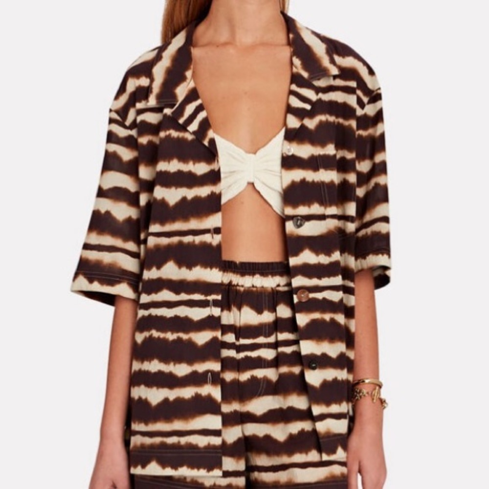 Nanushka Brown Tie-Dye Stripe Short Sleeve Shirt